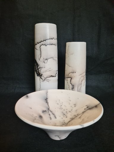Handmade Horse hair, Saggar fired and Obvara Raku work as well as stoneware tableware. by Claire Brown Ceramics